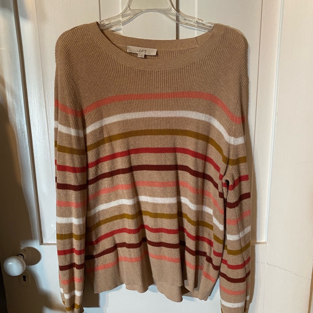 LOFT Tan/Beige Striped Crewneck Sweater- size XL